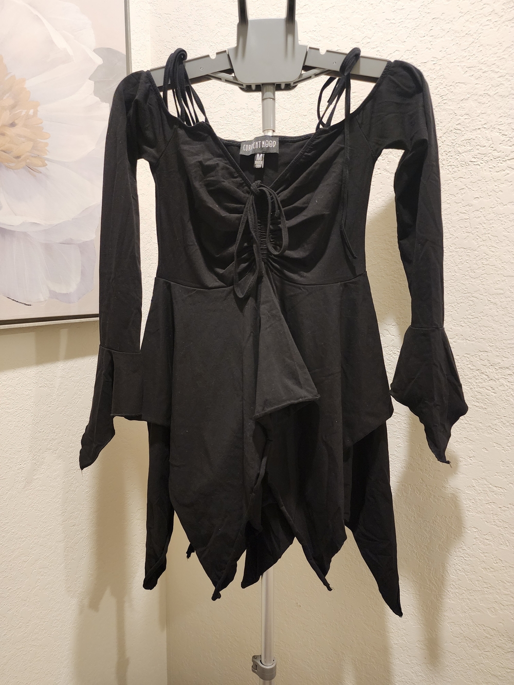 Current Mood Black Long-Sleeve Tie-Front Asymmetrical Tunic Dress